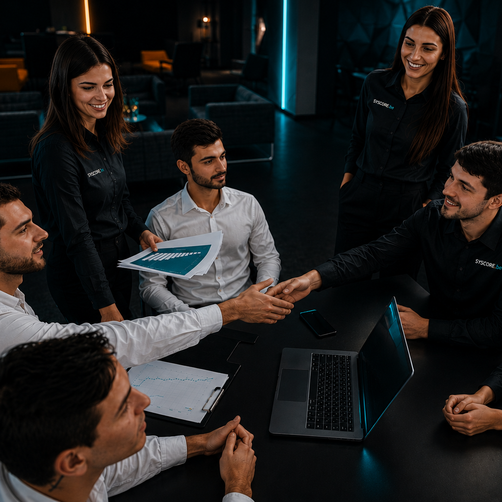Ecosistema de hardware empresarial con servidor, equipo de monitoreo y red